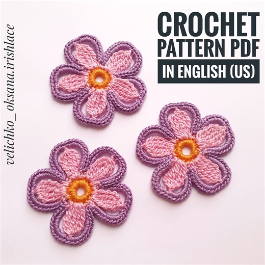 Crochet Flower Applique Pattern, Irish Lace Motif (PDF Pattern) - Etsy