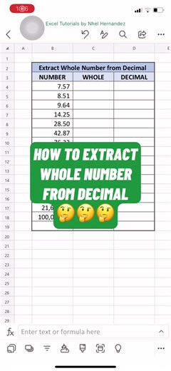 EXTRACT WHOLE NUMBER FROM DECIMAL USING EXCEL #wholenumber #wholenumbers #trunc #truncate #decimal #excelformulas #excelfunctions #excelforbeginners #excelformula #exceltricks #excel_learning #exceltutoriales #excelpro #excelchallenge #excel #microsoftexcel #cursodeexcel #microsoft #office #msexcel #data #exceltips #aprenderexcel #microsoftoffice #powerbi #datascience #dataanalytics