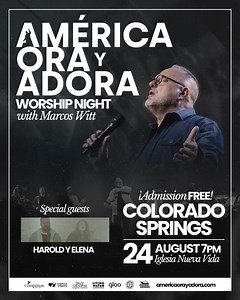 314 reactions · 100 shares | Friends of Colorado Springs, the America Ora y Adora Tour will take place very soon at this beautiful city. You can register and get your ticket right now! Remember that the entrance is free.  Click down below to receive more information. #ViveAOA #AOAColorado | Marcos Witt | Facebook