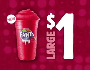 Get WILD. Our Frozen Fanta Raspberry flavour is back and as crazy tasty as ever. Grab a Large today for just $1. #getwild 😋 | Hungry Jack's