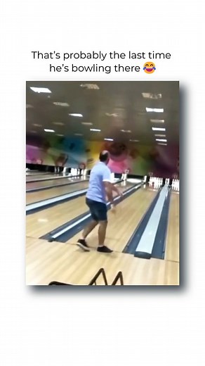 Fails & Crashes on Instagram: "Bro is banned from entering here 😅 #funnyfails #bowling #fun . Disclaimer: All content shared on this page is for entertainment and educational purposes only. We do not promote violence, risky behavior, or illegal acts. Videos are sourced with permission, submitted by users, or fall under fair use. No serious injuries occurred in the making of these clips (to our knowledge). If you own a clip and want it removed, kindly DM us."