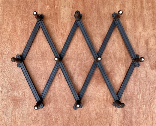 Antique Accordion Peg Rack — Victorian Expandable Wood Coat Hooks — Vintage French Country Decor