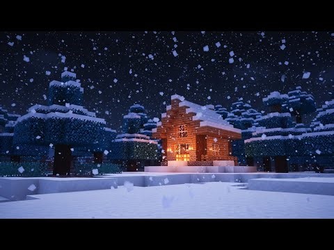 Cozy Minecraft Winter Forest Cabin Ambience – Falling Snow | 1 Hour Relaxing Background Music