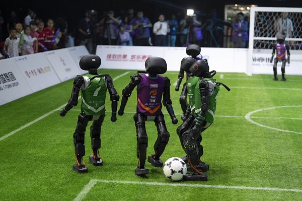 Beijing hosts China's first fully autonomous 3-on-3 AI robot soccer match