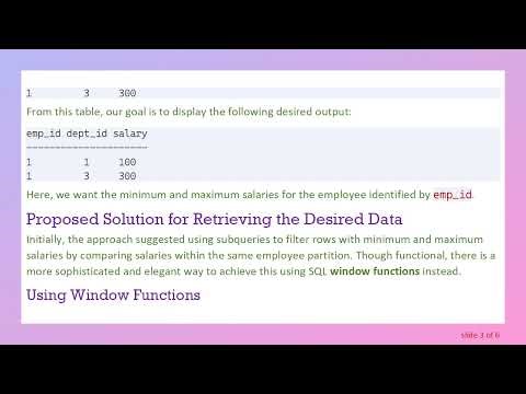 How to Find Min and Max Salaries from Each Partition in SQL