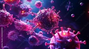 A close-up image of a virus, captured under a microscope, shows the intricate details of its structure Stock Video