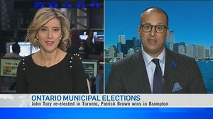 Municipal elections across Ontario saw Toronto Mayor John Tory re-elected and Patrick Brown win the mayoralship in Brampton. For more on thie, Aleem Kanji, Vice-President of Government Relations at Sutherland Corp. shares his thoughts with News Channel. | CTV News Channel