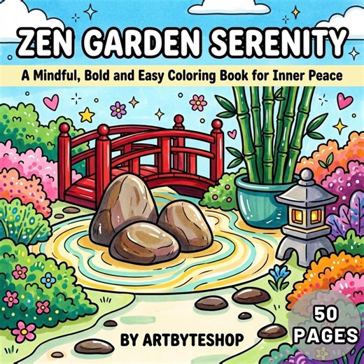 50 Zen Garden Bold and Easy Coloring Pages, Japanese Zen Garden Digital Download, Simple Large Print Coloring Pages for Adults Printable PDF - Etsy