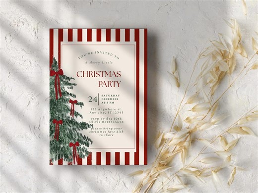 Christmas Party Invitation, Editable Holiday Gathering Invite, Printable & Digital Download Template, Red Bow Holiday Gathering Invitation - Etsy UK