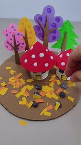 Let's make a beautiful fairytale forest cottage using waste cardboard and paper tubes! #Crafts #ParentChildCrafts #kindergartencrafts | hand made crafts for kids