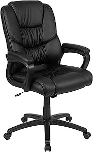Flash Furniture Fundamentals Big & Tall Swivel LeatherSoft Office and Gaming Chair, Ergonomic Office Chair with Padded Armrests and Adjustable Height, Black
