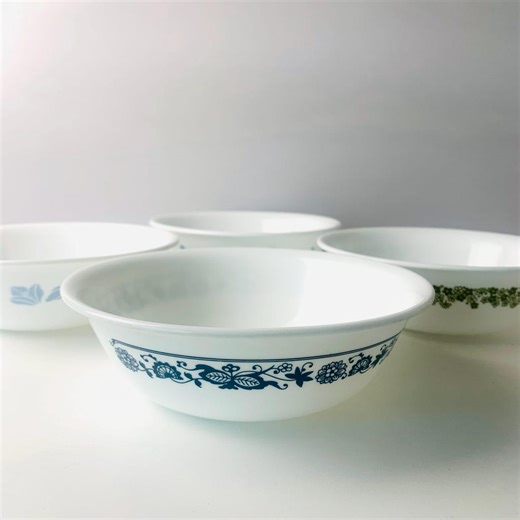 4 CORELLE MIX and MATCH Bowls, Vintage Corelle 6" Bowls, Group of 4 Blue and Green Flower, Corelle Fruit Dessert Cereal Bowls - Etsy