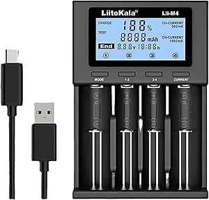 4-Bay 18650 Battery Charger, Test Battery Capacity, LCD Display, Fast Charging, Universal Battery Charger for 3.7V 26650 18650 18350 20650 14500 18500 1.2V AA AAA C SC Size Batteries