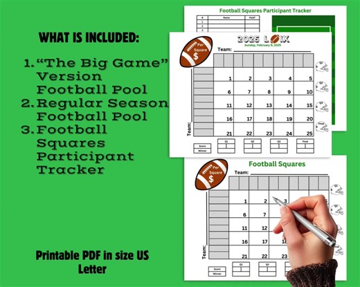 Super Big Game Football Squares, PRINTABLE 25 Square Football Pool, 2025 Super Big Bowl Pool, Team Fundraiser, Betting Board, Party Games - Etsy