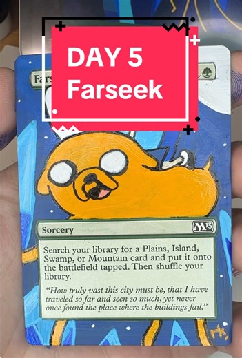 We’ll search for very distant lands! - Tried to make this one more my own instead of basing it closer to the reference, like I did for the Sol Ring. I’m glad I did so! Let me know what you think! - #realkind #realkindtees #adventuretime #cardpainting #jakethedog