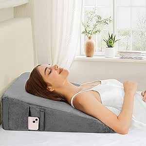 Wedge Pillow for Sleeping, 7.5" Bed Wedge Pillow for After Surgery, Triangle Pillow Wedge for Heartburn, Acid Reflux, GERD, Back Pain Relief, Neck Pain, Soft & Cooling Memory Foam Top