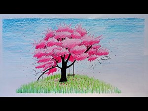 Cherry blossom tree drawing easy / Easy colour pencil drawings for beginners step by step