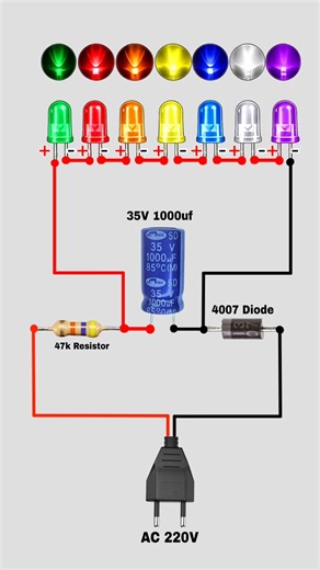 220V AC to 7 LED Circuit ⚡ Easy DIY LED Jhalar #Shorts #Electronics #DIY