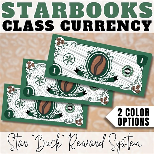 Starbooks Coffee Classroom Economy Money Reward System Classroom Currency Starbooks Coffee Shop Theme Starbooks Dollar Printable - Etsy