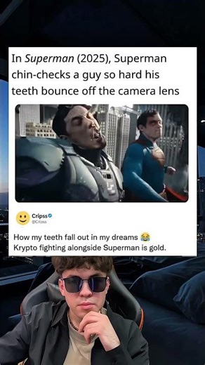 In Superman (2025), he punches so hard a guy’s teeth fly into the camera lens.