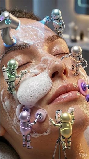 4 Tiny Humanoid Robots Deep Clean My Skin 🤖✨ Satisfying ASMR Roleplay Facial Spa #oddlysatisfying