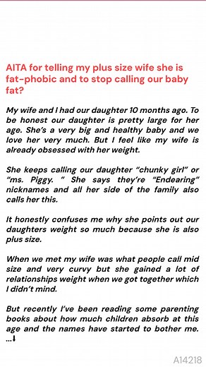 AITA 🐖 for telling my plus size wife she is fat-phobic ⚡ 🕸️ and ☺️ to stop calling our baby fat? #redditstories #aita #realstory #redditcommunity #redditreadings #truthmatters #storyreel #basedonreallife #aita2025 | The Hungry Blossom