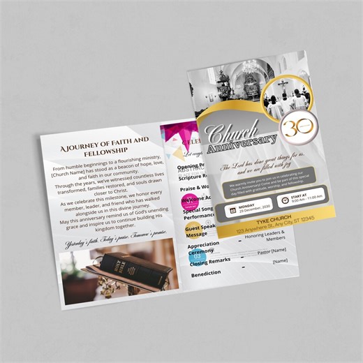 Church Anniversary Celebration Program, Pastoral Appreciation Canva Template, Editable 8.5x11” Printable Service Program Church Event Bifold - Etsy