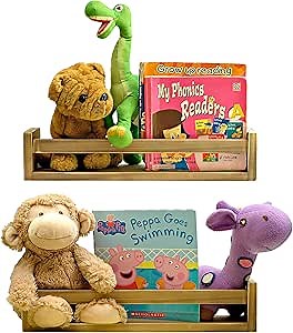 Set Of 2 Rustic Floating Bookshelf For Kids, Nursery Book Shelves Organizer For Kids Room, Rustic Barthroom Decor Farmhouse Book Wall Shelves Kitchen Spice Rack Baby Book Shelves For Wall Decor