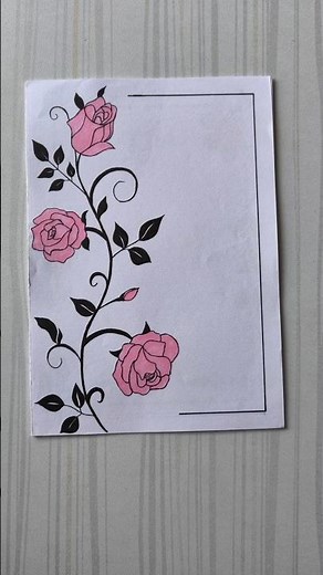 Elegant Pink Rose Border design/6 easy border design/Border design/Project/Priyanka Gunwal #shorts