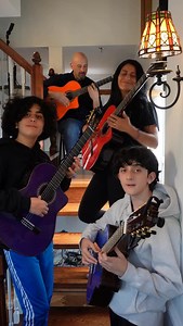 Hotel California played by family of Guitar Players🎶 #HotelCalifornia #FamilyTime #GuitarPlayers #QuarantinedQuartet practice day 1,861! #stairs #staircases #guitarsarebettet #guitarsdaily #guitar #discover #love #goingdownstairs | Quarantined Quartet