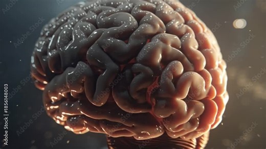 Realistic 3D Medical Illustration of the Human Brain Rotating, Showcasing Detailed Anatomy, Neural Structures, and Scientific Accuracy for Neuroscience Education, Research, and Medical Visualization