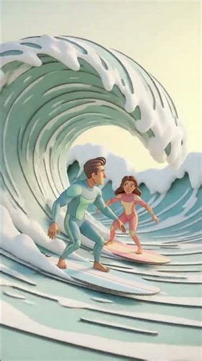 Surfing in waves 💕✨ | AI Animated Short
