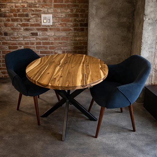 Round Drop Leaf Table, Solid Wood, Black Metal Dining Table Gift - Etsy