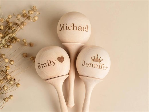 Personalized Wooden Maracas Baby Montessori Music Toys Mexican Shaking Rattle Unique 1st Birthday Christening Gifts for Newborn Girl and Boy - Etsy