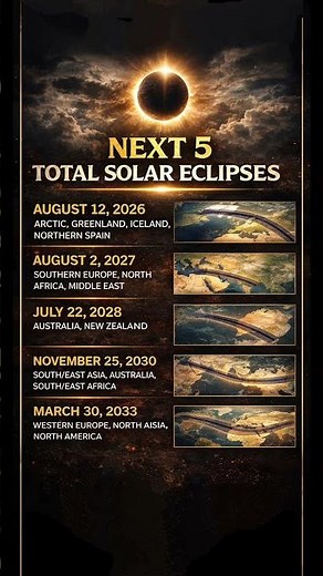 🌑 The Next 5 Total Solar Eclipses — Dates & Where to See Them