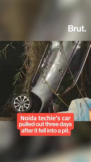 272K views · 139 reactions | This silver Grand Vitara, driven by 27-year-old software engineer Yuvraj Mehta, that went off the road and fell into a water-filled construction pit in the early hours of 17 January, was recovered on 20 January evening. A crane was used to remove the SUV from the 20-foot-deep pit in Noida’s Sector 150. | Brut India | Facebook