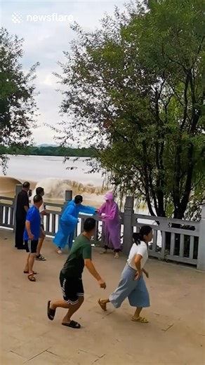 6.5K views · 20 reactions | Tourists Run From Powerful River Wave | Science Room | Facebook