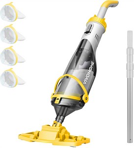 SPECSTAR Cordless Pool Vacuum with Telescopic Pole, Powerful Suction up to 18.5 GPM, 60 Mins Running Time, Handheld Rechargeable Swimming Pool Cleaner for Pools/Spas/Hot Tubs, Yellow