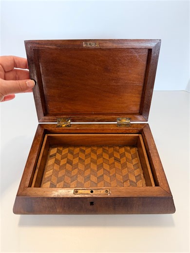 Vintage Wooden Storage Box With Removable Inlay Tray-no Key/real Wood Box/hinged Closure/antique Old Box/rustic Decor/retro Wooden Box - Etsy