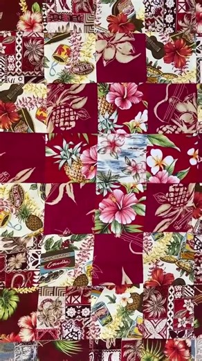 Hawaiian Print Patchwork Quilt | Queen Size Blanket | Red Diamond - Etsy