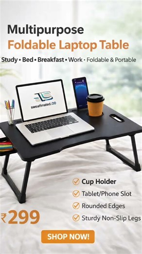 Upgrade your comfort with this Multipurpose Foldable Laptop Table 💻✨