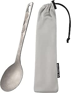 Thous Winds Titanium Spoon, Lightweight Portable Camping Spoon, Durable Reusable Flatware for Outdoor Backpacking Hiking Picnic Travel, with Storage Bag