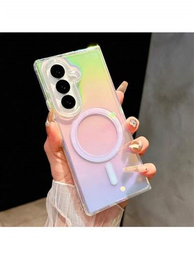 Funda de teléfono magnética de estilo TPU con degradado arcoíris láser compatible con Samsung Galaxy S25FE S24 S23 S22 S21 S25 S20 Plus Ultra A56 A36 A26 5G A16 A06 A55 A25 A35 A05 A54 A14 A17 A07, funda protectora de TPU de carga inalámbrica de colores como regalo de cumpleaños | SHEIN