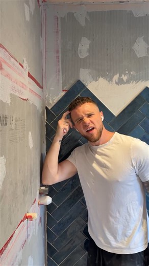 Jack Hartnoll on Instagram: "How To Cut A Herringbone Pattern Tile Into A Wall #howto #how #diy #doityourself #tiles #homeimprovement"