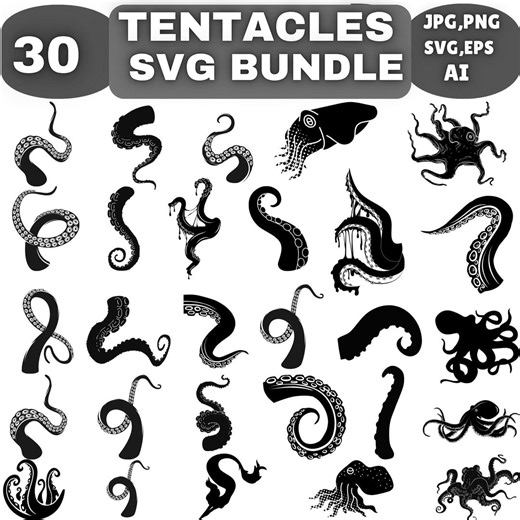 Tentacles SVG Bundle | Kraken & Cthulhu Sea Monster | Octopus Tentacle SVG | Kraken Tentacles Clipart Png Svg Eps - Etsy