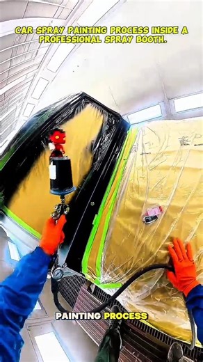 Car Spray Painting Process Inside a Professional Spray Booth.