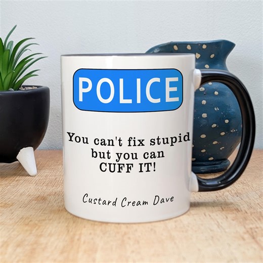 Personalised Police Mug Custom Name Rank & Badge Number Gift | Funny You Can’t Fix Stupid but You Can Cuff It Cop Coffee Cup | Officer Gift - Etsy UK