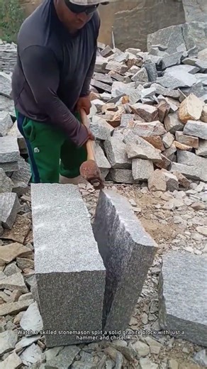 Stone Carving: Splitting Granite Block by Hand