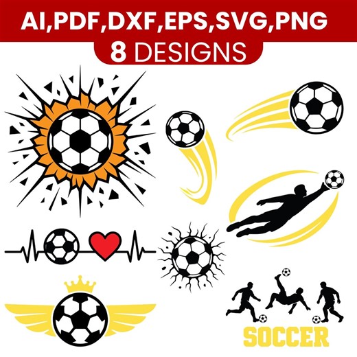Soccer SVG Bundle, 8 Designs, Soccer Clipart PNG Dxf Eps Ai, Cricut Silhouette Cut Files, Football Svg - Etsy