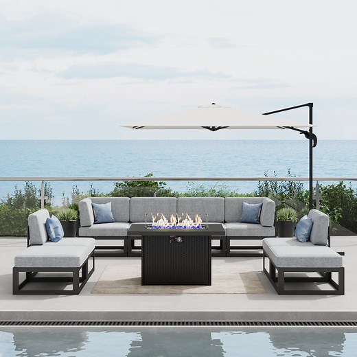 Latitude Run® 9 - Piece Outdoor Modular Sectional Set with Fire Table | Wayfair